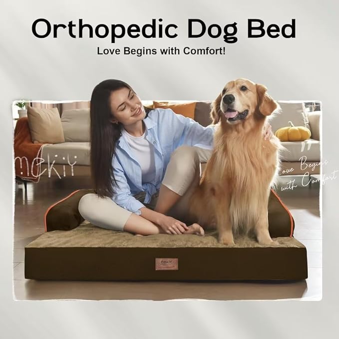 Large Dog Bed Orthopedic Washable: Extra Brown Large Big Dog Bed with Removable Bolster & Memory Foam Couch Sofa - Waterproof Washable with Cover