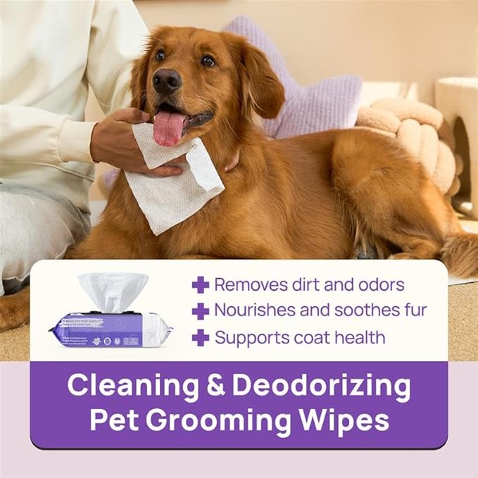 HICC PET Wipes for Dogs and Cats, Vet-Recommended Pets Cleaning Wipes, Deodorizing Hydrating, Nourishes Smoothes Fur, Fermented Coconut Oil Grooming Paws, Body and Butt, Thicken, Rose, 100 Count