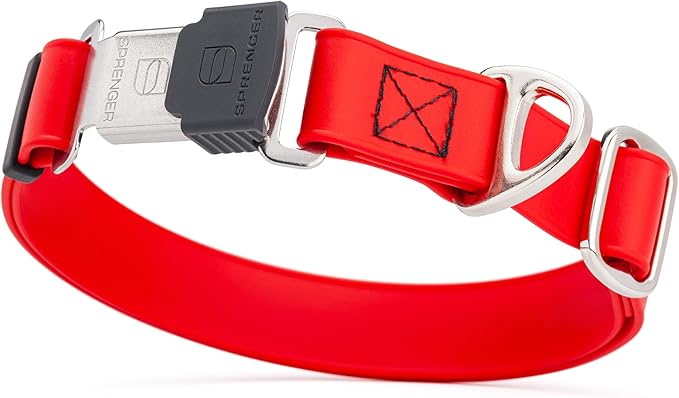 Dogline Biothane Waterproof Dog Collar with Herm Sprenger Stainless Steel Quick Release Buckle – Heavy Duty Tactical Durable Collar for Dogs – Comfortable and Safe Pet Collar, W 3/4" L 12-19", Red
