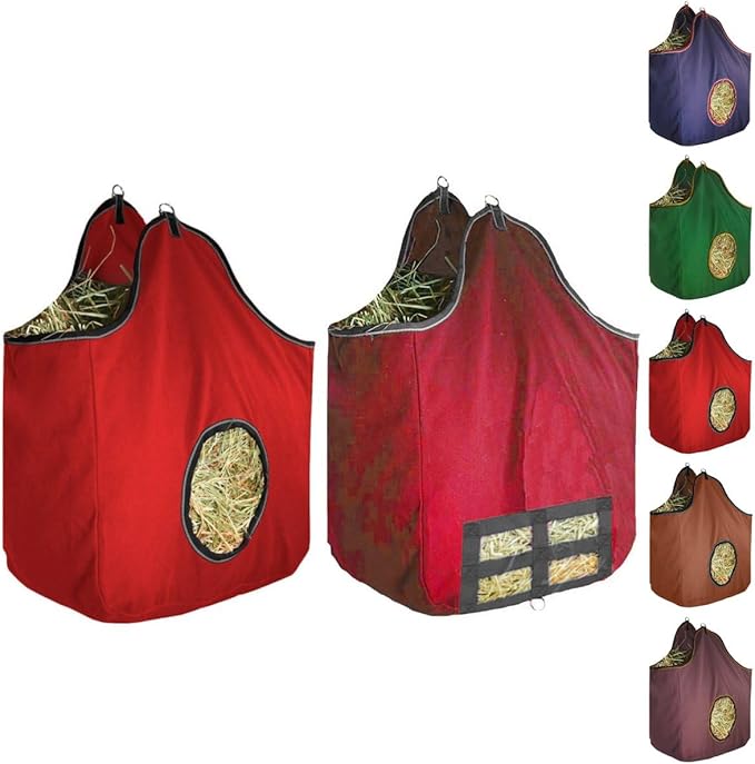 Derby Originals Large 24 OZ Canvas Horse Hay Bag 2 Sided Combo Design X Wide Gusset and 6 Month Warranty
