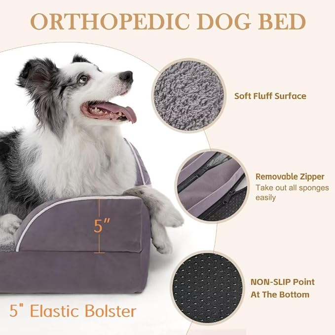 Comfort Expression Jumbo Dog Bed for Extra Large Dogs, Large Breed Waterproof Orthopedic Dog Bed, PV Washable Dogs Sofa Beds with Removable Cover & Non-Slip Bottom(Jumbo,Purple)
