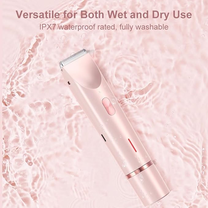 Bikini Trimmer for Women 2025 Upgrade Dual Head Shaver Women Ceramic Blades 2-in-1 Women's Body Shaver Electric Razor 90min Cordless Runtime Waterproof Travel Grooming Kit (Pink)