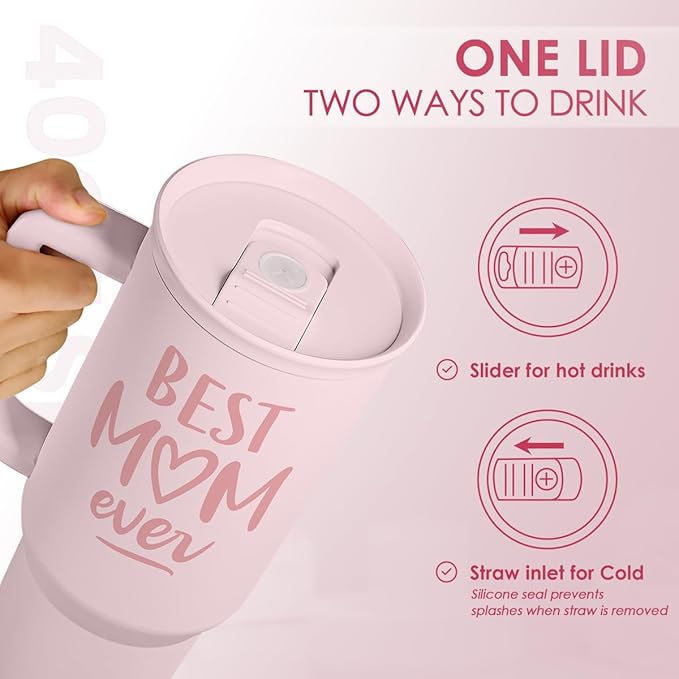 SANDJEST Gift for Mom - Best Mom Stainless Steel Tumbler with Handle, Travel Coffee Mug for Moms - Gifts for Birthday Christmas Mothers Day, 40oz