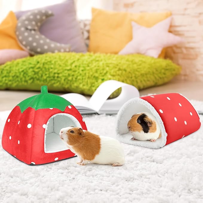 Guinea Pig Hideout with Tunnel, Washable Chinchilla House Bed, Fleece Hideaway, Enrichment Toys, and Cage Accessories for Ferret Hedgehog Small Animal