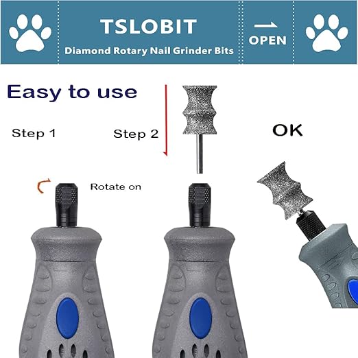 Diamond Dremel Dog Nail Grinder Attachment, 1/8'' Pet Nail Grinder Wheel for Dremel, 2-Pack (Large B+B)