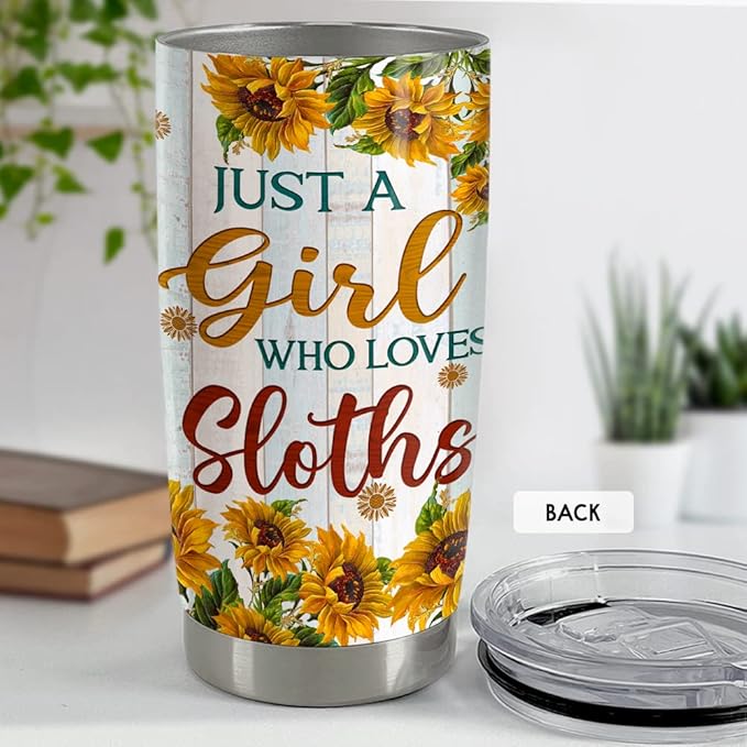 SANDJEST Sloth Tumbler Sunflower 20oz Tumblers with Lid Gift for Girl Daughter Women Best Friend Sister Animal Lovers Christmas Birthday