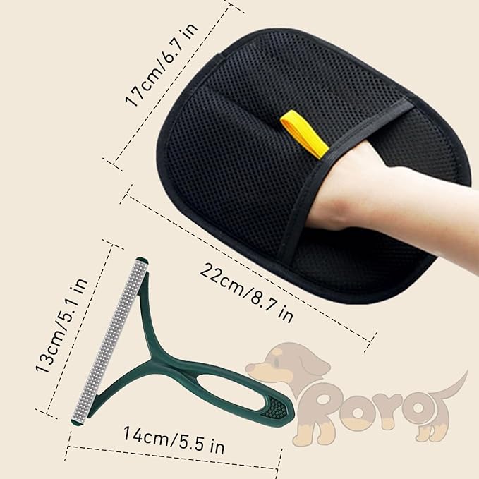 2-Pack Pet Hair Removal Gloves with A Hair/Lint Removal Tool – Remove Cat/Dog Fur from Clothing, Furniture, Car Seats, Bedding & Carpet – Reusable & Washable Lint Hair Remover for Pet Owners
