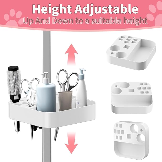 VFK 36''/47''Large Dog Grooming Table, Foldable Pet Station at Home, Dog Grooming Table,Adjustable Cat Drying Desktop with Arms, Nooses, Mesh Tray (Stainless Steel pet Table, 36" Pink)