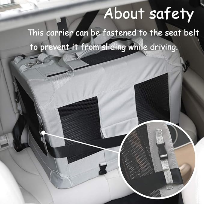 Extra Large Cat Carrier Soft Sided, Portable Small Dog Carrier for 2 Cats, 24"x16.5"x16" Car Travel Folding Comfortable Design with Bowl, Blue