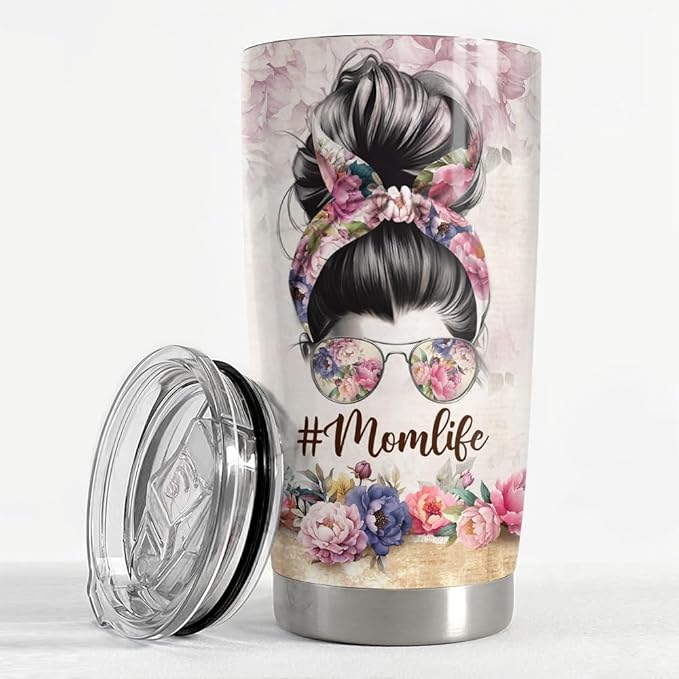 SANDJEST Mom Tumbler 20oz Stainless Steel Insulated Tumblers Coffee Travel Mug Mother Cup Gift for Best Moms Mother Mama Mommy Gifts from Daughter Son for Birthday Christmas