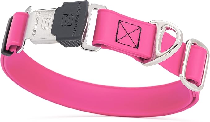 Dogline Biothane Waterproof Dog Collar with Herm Sprenger Black Stainless Steel Quick Release Buckle – Heavy Duty Tactical Durable Collar for Dogs – Comfortable and Safe Pet Collar W 1" L 15-25" Pink