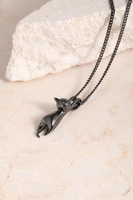 S.Leaf Sterling Silver Cat Necklace - Kitten Jewelry for Women, Cat Mom Gifts