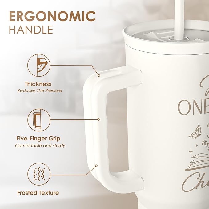 SANDJEST Book Lover Gifts for Women, Just One More Chapter Tumbler with Handle, Stainless Steel Insulated Coffee Travel Mug Cup, Gifts for Women Girls Bookworm on Christmas Birthday, 40oz