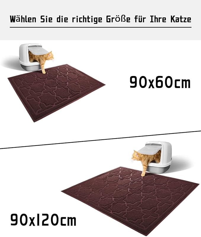 Yimobra Cat Litter Mat, 35.4"x23.6" Litter Box Mat with Litter Lock Mesh, Soft Cat Litter Mat Litter Trapping Mat, Easy to Clean, Non-Slip, Water Resistant, Litter Free Floors, Dark Coffee