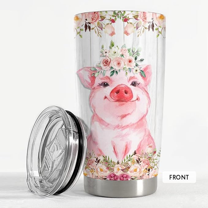 SANDJEST Pig Tumbler Just A Girl Who Loves Pigs 20oz Tumblers with Lid Gift for Daughter Farm Girl Animal Lover Christmas Birthday