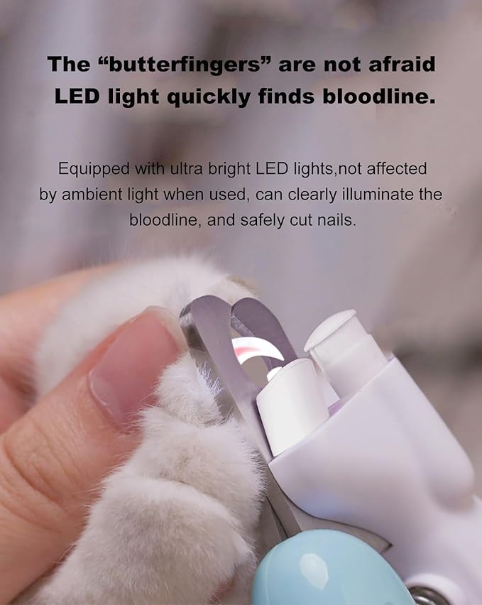 Cat Dog Pet Nail Clippers with Light, Llluminates Cat Dog Nails or Bloodline,Safety Pet Nail Clipper for Dogs, Cats, Rabbits Sharp No Nail Splitting (Pink)