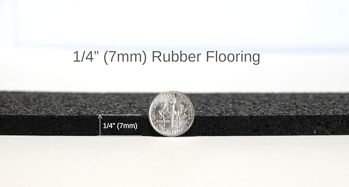 American Floor Mats 1/4in (7mm) Thick Solid Black 4' x 50' Heavy Duty Rubber Rolls, Protective Exercise Mats, Home Gym Rubber Flooring