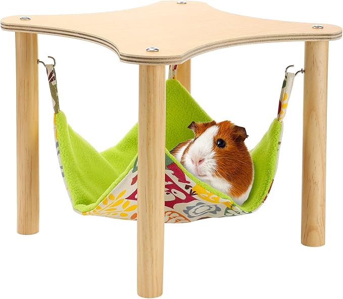 Guinea Pigs Hammock with Natural Wooden Stand - Hanging Hammock Bed for Piggies Chinchilla Hamster Bunny Ferrets Hiding Sleeping