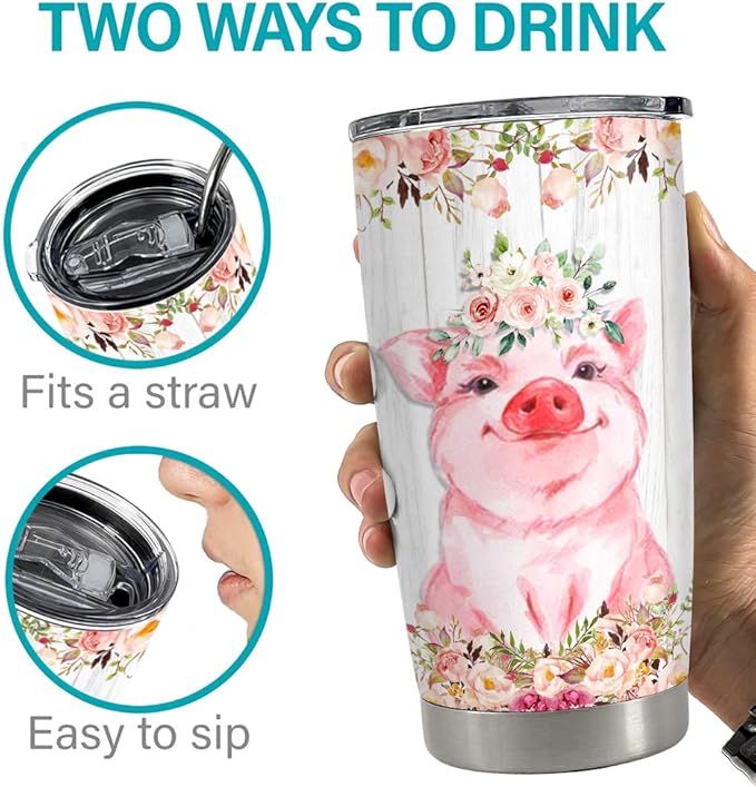 SANDJEST Pig Tumbler Just A Girl Who Loves Pigs 20oz Tumblers with Lid Gift for Daughter Farm Girl Animal Lover Christmas Birthday