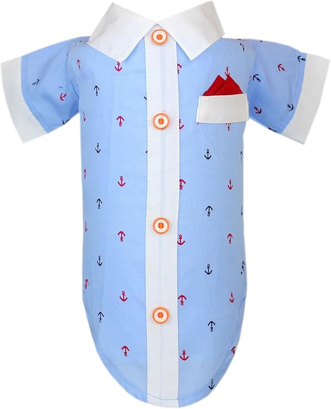 Parisian Nautical Dog Shirt - 100% Cotton Anchor Clothes - Blue and White Costume for Large Dogs