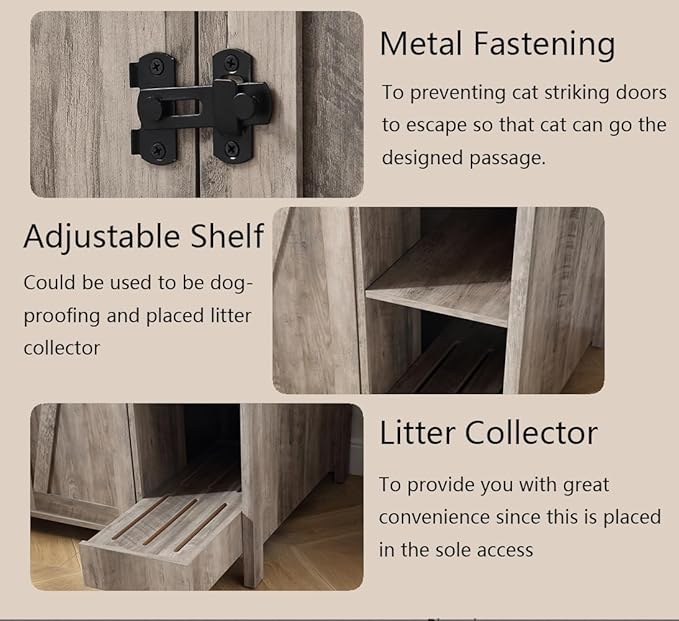 Cat Litter Robot Enclosure,Large Space for Placing Litter Robot 3/4,Power Outlet and Dog-Proof Shelf for Litter Robot Cabinet,Litter Collector for Automatic Litter Box Enclosure,Grey