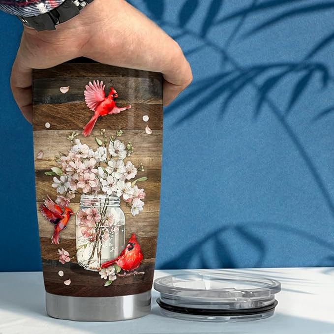 SANDJEST Cardinal Tumbler 20oz Stainless Steel Insulated Tumblers Coffee Travel Mug Cup Gift for Women Birthday Christmas