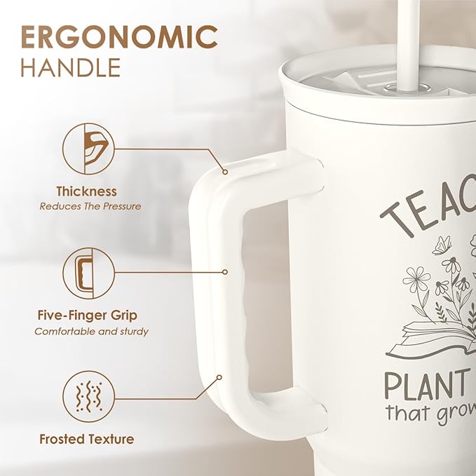 SANDJEST Teacher Appreciation Gift – 40oz Stainless Steel Insulated Tumbler with Handle and Straw - Teacher Nutrition Facts Travel Coffee Mug Cup for Women Back to School Birthday Christmas