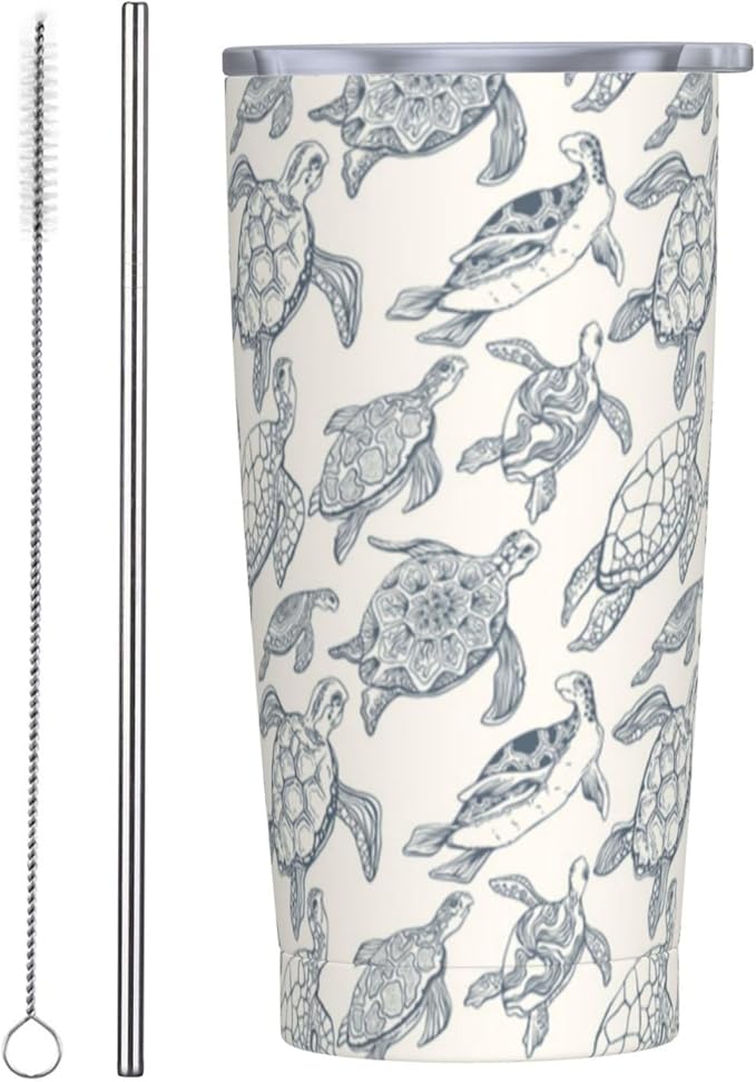 Sea Turtles Tumbler Hawaiian Turtle Stainless Steel Insulated Tumblers with Lid and Straw Reusable Sea Animal Coffee Travel Mug Tea Drinking Wine Cups Gifts for Women 20 Oz
