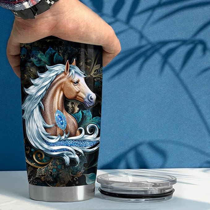 SANDJEST Horse Tumbler 20oz Horse Jewelry Drawing Style Gifts for Women Girl Stainless Steel Insulated Tumbler Coffee Travel Mug Cup Gift for Birthday Christmas