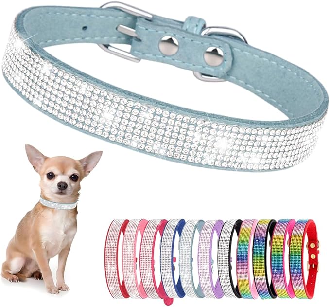Rhinestone Dog Collar for Small Dogs, Bling Diamond Fancy Crystal Glitter Pretty Jewel Pet Puppy Collars for XXS XS Small Medium Large Breed Girl Dogs Female Cats Kitten, Teal M