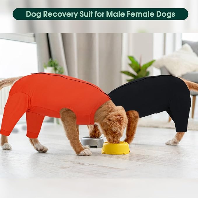 Kuoser Dog Recovery Suit for Rear Legs, Dog Surgical Suit with Pants Cover to Prevent Licking Wounds, Dog Onesie for Surgery Female Spay Male Neuter, Anti Licking Dog Recovery Leg Sleeve, Orange M