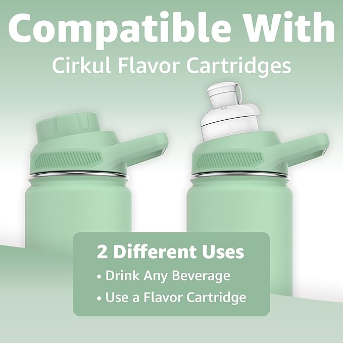 Chill Oasis Water Bottle | Compatible With Popular Flavor Cartridges | BPA Free, Leak Proof, Double-Walled Vacuum Insulated Stainless Steel, and Dishwasher Safe | Cold for 24 Hours (Sage, 32oz)