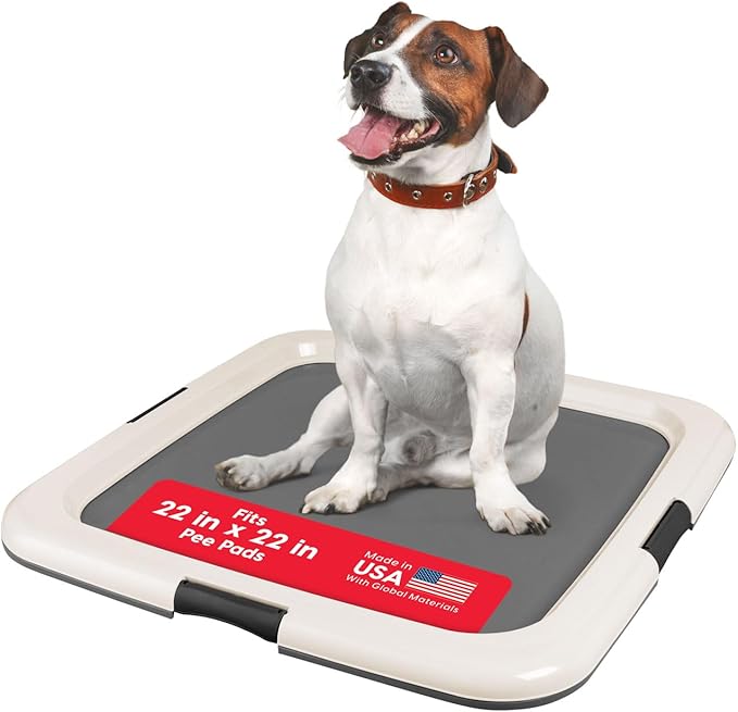 IRIS USA Pee Pad Holder - For Potty Training Regular Sized Dog & Puppy Pee Pads, Secured Latches, Non-Skid Feet, Leak Protection, Fits 22"x22" Pad or Larger, Square, Dark Gray