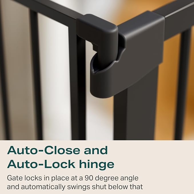 Cumbor 2 Pack 29.7-46" Baby Gate for Stairs, Mom's Choice Awards Winner-Auto Close Dog Gate for doorways, Easy Install Pressure Mounted Pet Gates indoor, Easy Walk Thru Wide Safety Gate for Dog, Black