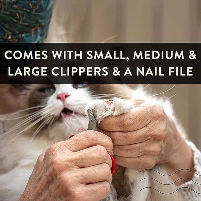 Pet Care Pedicure Kit for Dogs, Cats, Birds and Reptiles - Nail Clippers, File and Scissors Style Clippers Plus Case (3 Nail Clippers Plus Nail File)