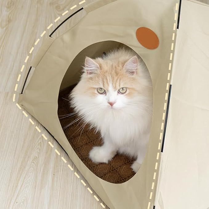 BreezyDen Pop-Up Pet Tent – Portable Indoor/Outdoor Cat Tent, Waterproof Pet Hideaway for Cats & Small Dogs with Mesh Window, Anti-Slip Base & Washable Design (Coffee, S (4 catties Kitten))