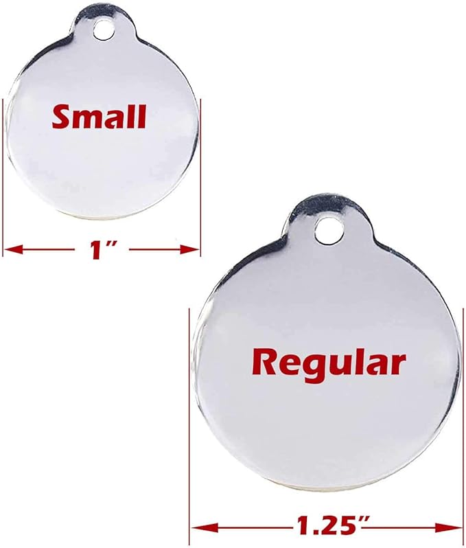 Engraved Pet Tag for Dogs and Cats - Personalized Front & Back up to 4 Lines of Text Custom Engraved ID, Round Paw Print Solid Plating Stainless Steel Black Small