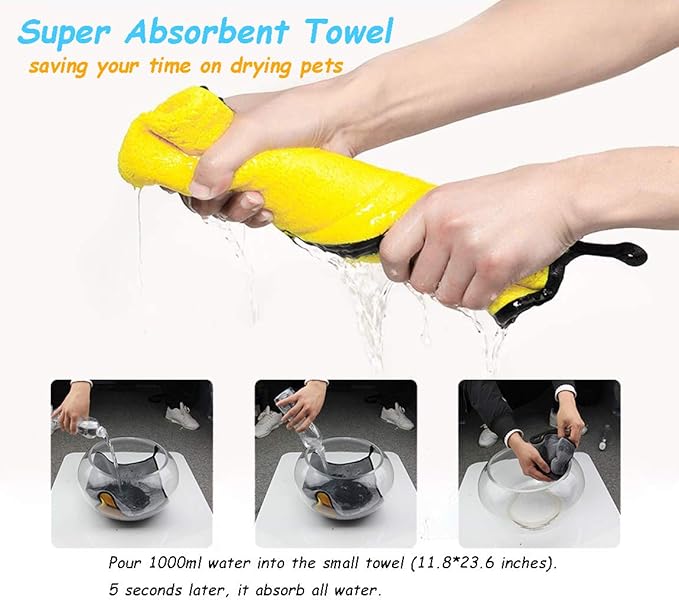 2 Pack Dog Towels Super Absorbent Pet Bath Towel Microfiber Dog Drying Towel for Small Dogs and Cats, Machine Washable, 11.8Inch x 23.6Inch, Yellow-Grey & Green-Grey