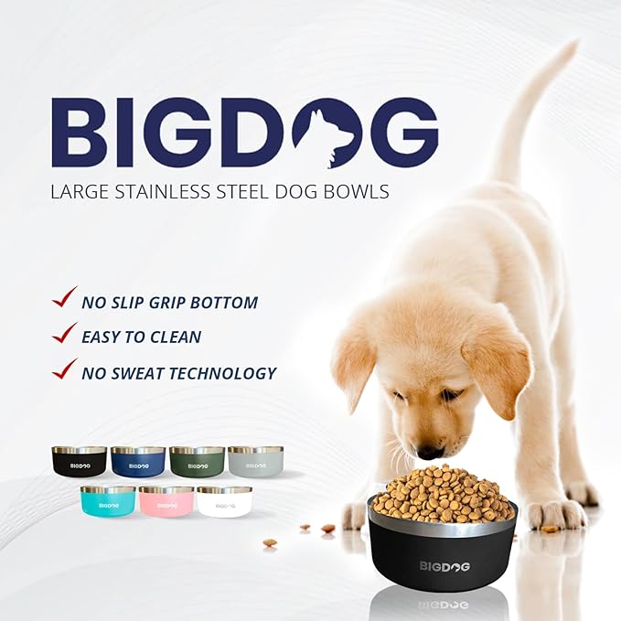 BIGDOG Large Dog Bowls, Stainless Steel Dog Food and Water Bowl (64 Ounce, Army Green)