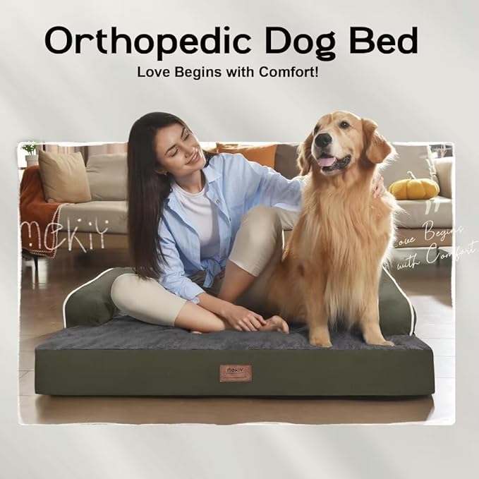 Extra Large Dog Bed-Orthopedic Waterproof XL Dog Bed for XLarge Extra Big Dogs - Foam Couch Sofa Washable with Removable Cover-Dark Green