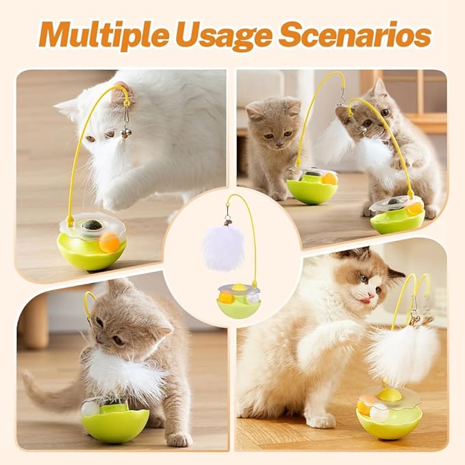 Interactive Cat Feather Toys, 2025 New Catnip Toy, Multifunctional Cat Teaser, Durable Track Ball Pet Toy for Indoor Play, Premium Pet Exercise Toy for Kittens and Adults (White)