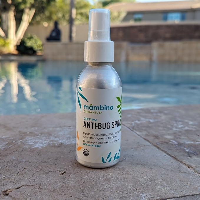 Anti-Bug Spray DEET-Free – Organic, All-Natural Bug Spray Travel Size with Essential Oils – Non-Toxic, Reef Safe, Face-Safe Bug Repellent for Babies, Kids, Adults by Mambino Organics, 2.7oz