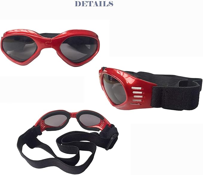 LECONPET Small Dog Sunglasses Waterproof Windproof UV Protection Pet Sunglasses Dog Goggles for Doggy Puppy Cat (Red)