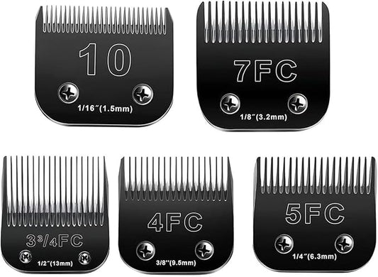 10 Blades Dog Grooming Blades Compatible with Andis/Oster A5/Wahl KM-10 Series Dog Clippers,Detachable Clipper Replacement Blade,Black (5PCS Black-#10+3FC+4FC+5FC+7FC)