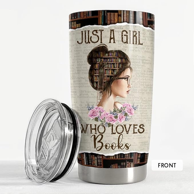 SANDJEST Book Lovers Tumbler Just A Girl Who Loves Books 20oz Tumblers with Lid Gift for Librarian Book Lover Women Readers Bookworm Christmas Holiday Birthday