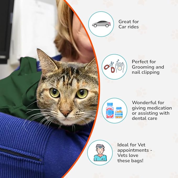 Cozy Comfort Carrier - Large Green Cat Carrier, Cat Holder for Cutting Nails, & Cat Carrier Pouch for Vet Visits, Medication Administration, Dental Care, & Travel