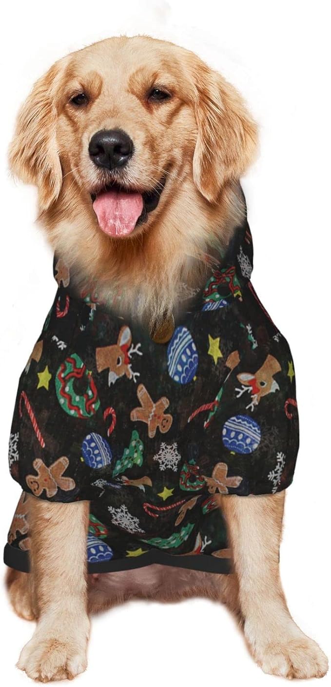 Xmas Tree Reindeer Ginger Cookie Hoodie,Christmas Cosplay Dog Clothes with Pocket and Hat Winter Clothes Sweaters XXX-Large
