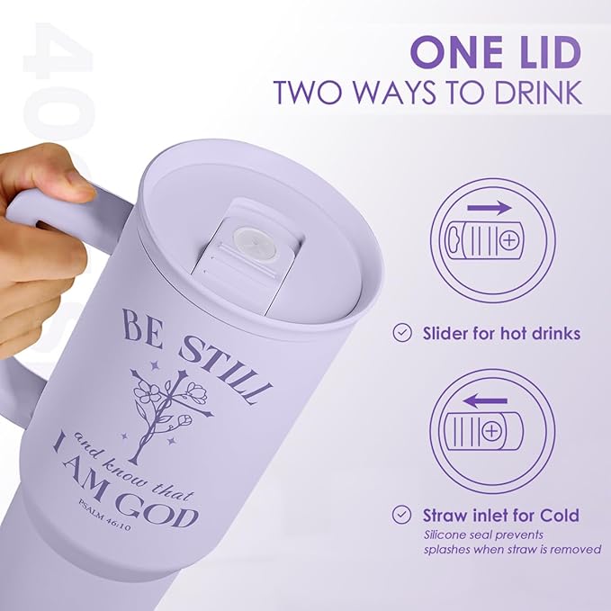 SANDJEST Christian Gift for Women – Insulated Stainless Steel Tumbler with Handle and Straw - Religious Inspirational Gifts for Birthday Christmas, 40oz