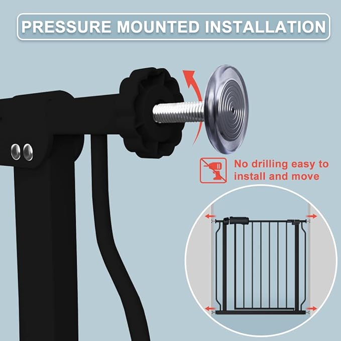 Extra Wide Black Baby Gate 38.5-43.5 Inch Walk Through Pressure Mounted Safety Gate No Drill Tension Metal Gate for Dog Cat and Infant Toddler