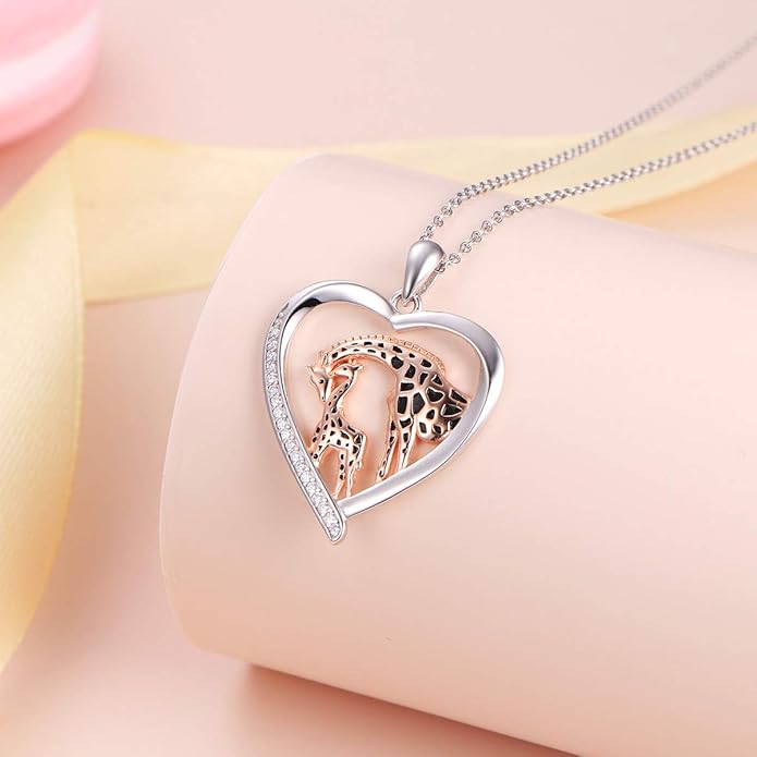 S925 Sterling Silver Mother Daughter Necklace Forever Love Giraffe Panda Dolphin Animal Pendant Jewelry for Women Adults